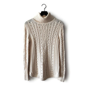 GAP Cable Knit Turtleneck Sweater Cream XS Wool Cotton Blend